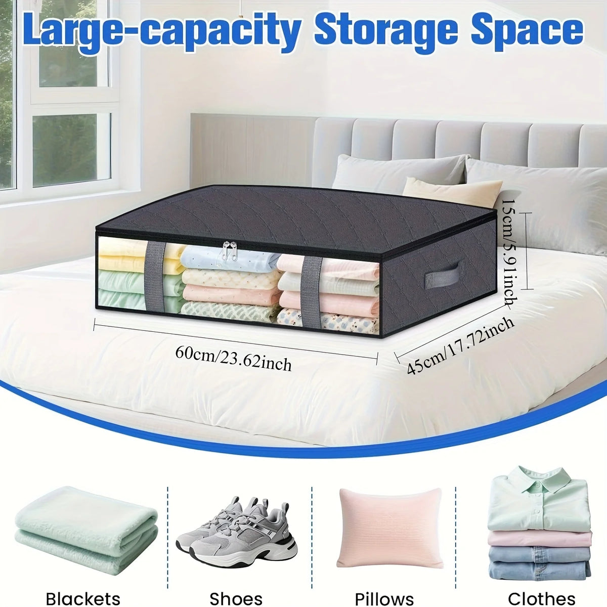 Under-Bed Storage Bags, 4 Pack Foldable Organizers for Blankets, Bedding and Clothes