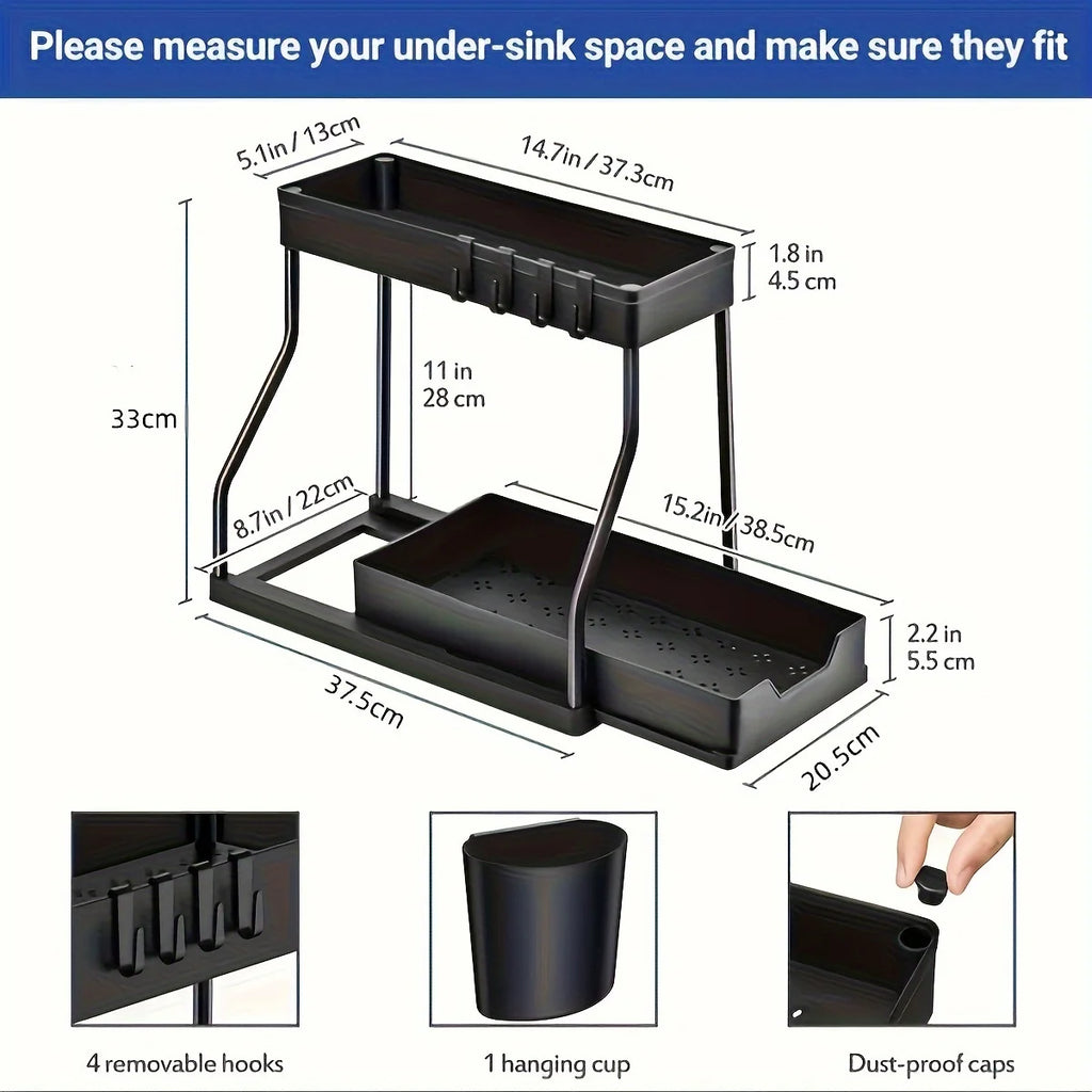 2-Tier Pull-Out Under Sink Organizer with Sliding Drawers for Kitchen and Bathroom Cabinets