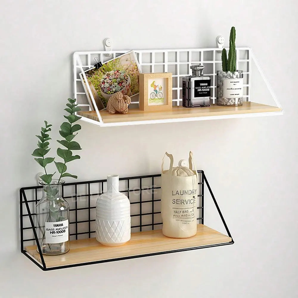 Metal and Wood Spice Rack Shelf, Wall-Mounted or Countertop Kitchen Seasoning Organizer