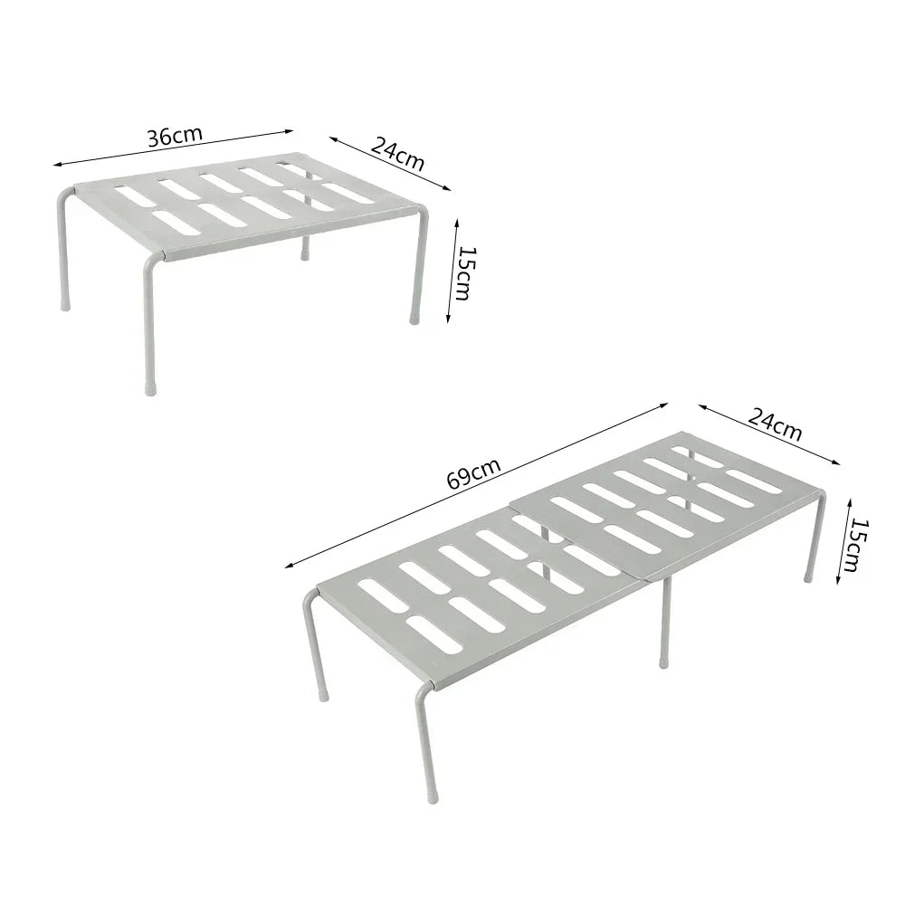 Expandable Kitchen Cabinet Shelf Riser, Freestanding Organizer for Spices, Mugs and Dishes